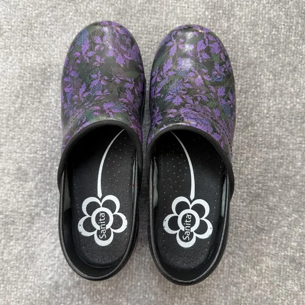 Sanita Clogs Shoes Womens Size 36 Purple Floral Danish Nursing Comfort Workwear - Picture 5 of 13